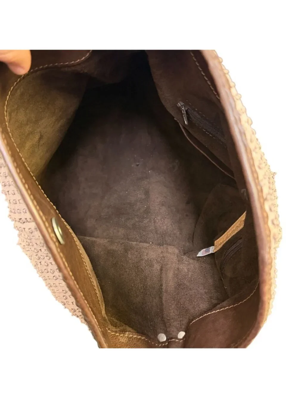 Vin Baker Brown Suede & Leather Shoulder Bag With Textured Design